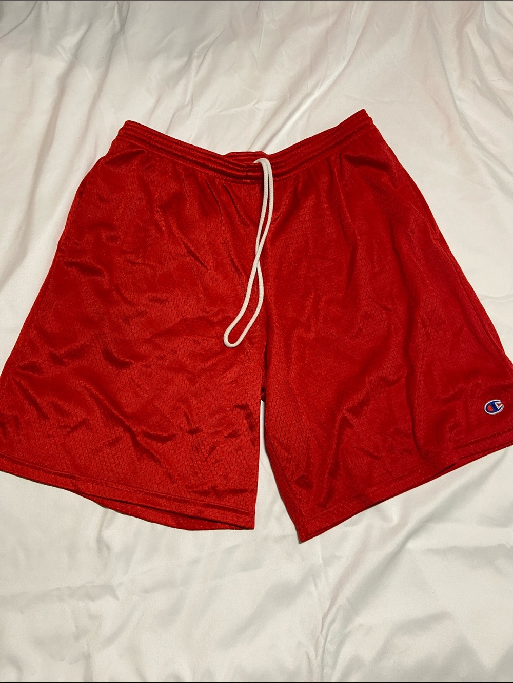 Champion Red Men's Athletic Mesh Shorts with White Drawstring
